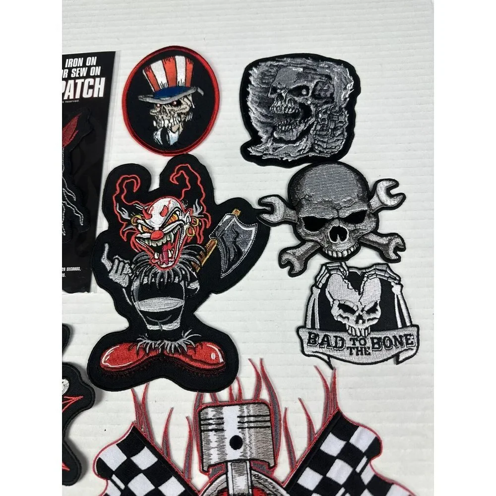 Mixed 8 Patches SKULL SKELETON BONES GRIM‎ REAPER 8 Patch Lot